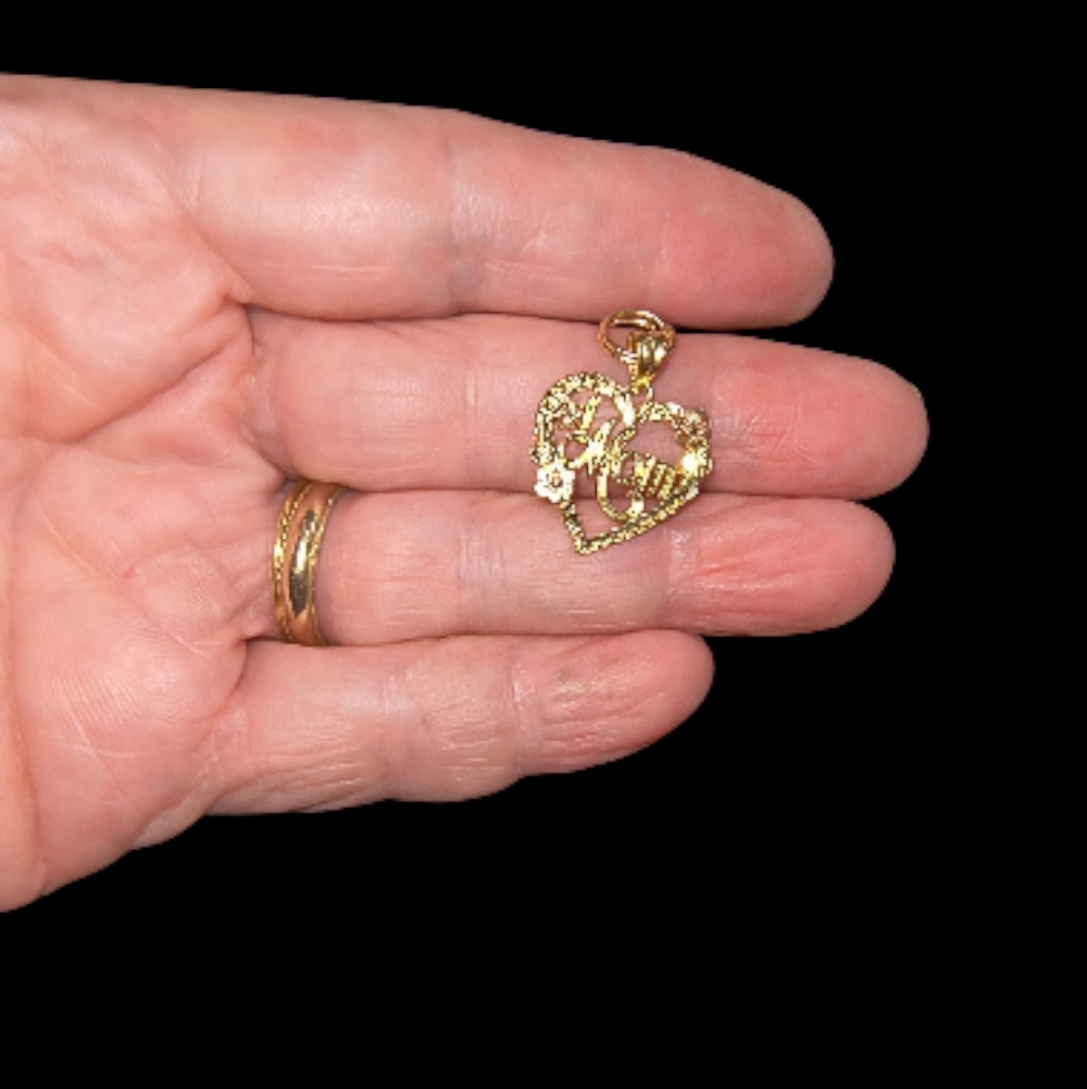 14K Yellow & Rose Gold “#1 Mom” Heart Charm Or Pendant 1.7 Grams - Picture 7 of 11